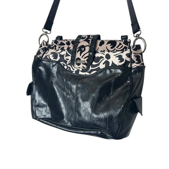 Miche Prima Vanessa Black Floral Large Shoulder Bag Silver Hardware Side Pockets - Picture 11 of 11